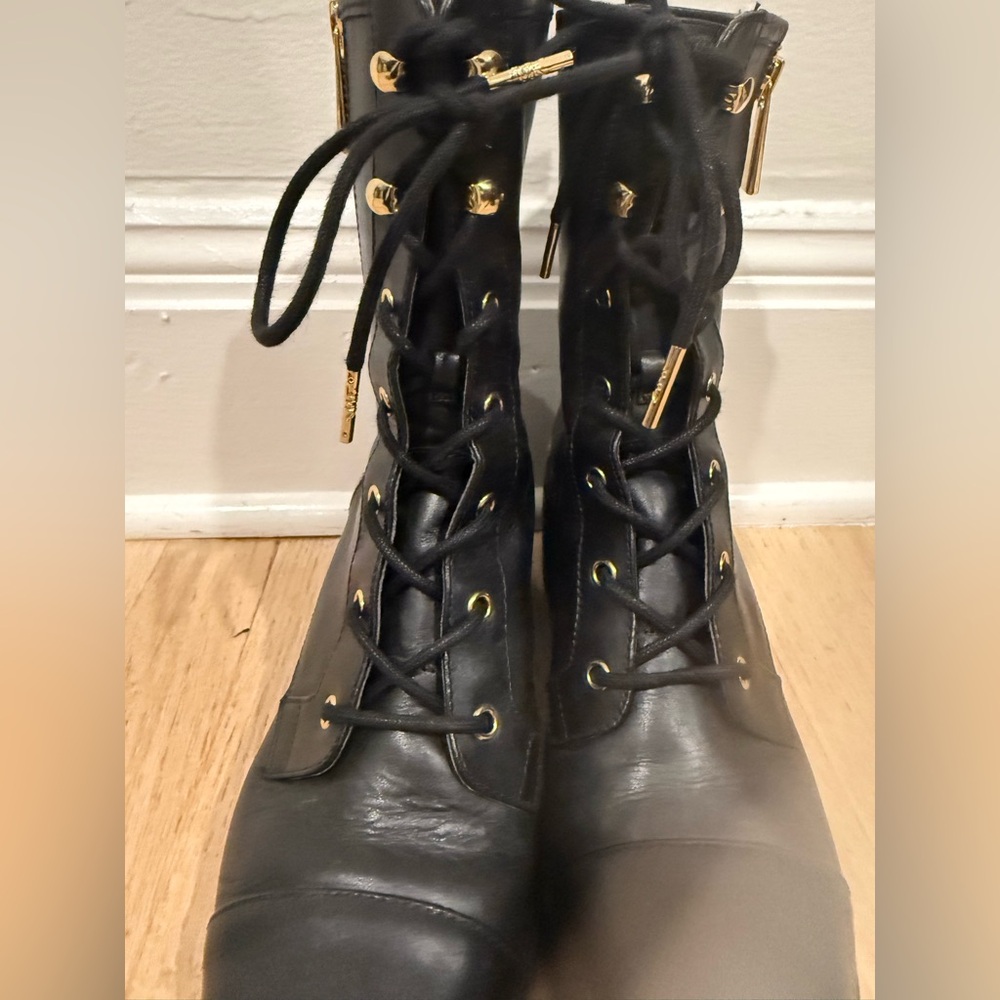 Michael Kors Black Leather Lace-Up Boots - Picture 5 of 8